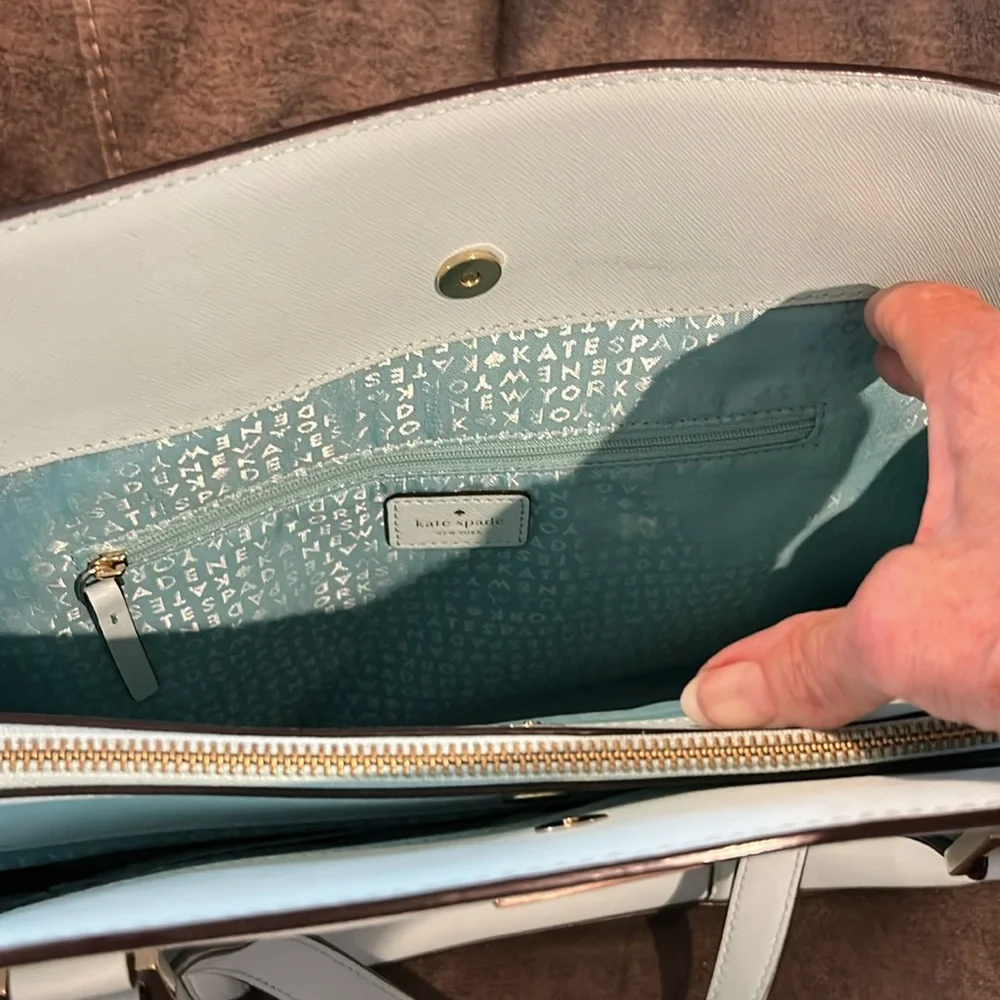 Kate Spade Newberry Lane light aqua shoulder bag three large compartments